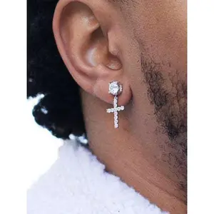Hip-hop cross design pendant earrings, inlaid cross earrings, men’s and women’s cubic zirconia decorative earrings, party fashion jewelry, everyday wear, fashionable matching exquisite jewelry for birthday gifts GARMENTARY