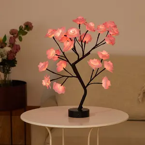 50cm Light Up Rose Bonsai Tree Night Light - Dimmable Warm White LED, Flexible Limbs, Battery & USB Operated, Gift Boxed, Indoor Tabletop Floral Novelty Lighting, Illuminated Novelty Lighting, Valentine’s Home Decor Gift