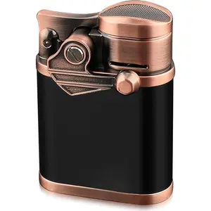 4 Jet Flame Lighter with Holder, Windproof Rocker Arm Lighter Adjustable Flame,Refillable four nozzle jet lighter,Lighters Gift for Men (Bronze)