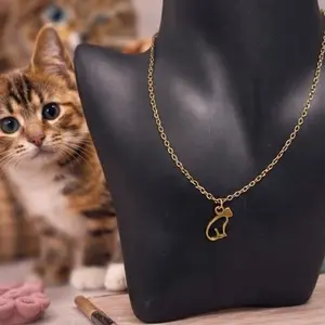 Adorable Cat Themed Bronze Necklace with Delicate Chain and Cat Pendant for Cat Lovers