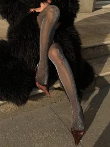 "woven Galaxy" Sequin Tights, Full-Coverage Silver Color Glitter Leggings, Sexy Slim-Fitting Aesthetic Party Armor, All Season Fashion