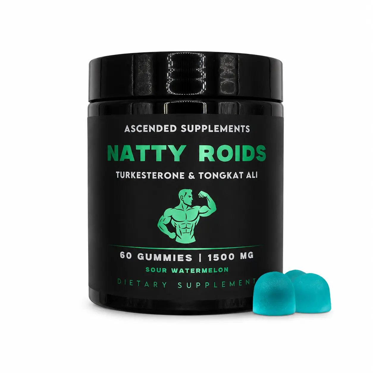 Natty Roids - Turkesterone & Tongkat Ali Increase Size, Strength and Energy - 60 Sour Watermelon Flavored Gummies