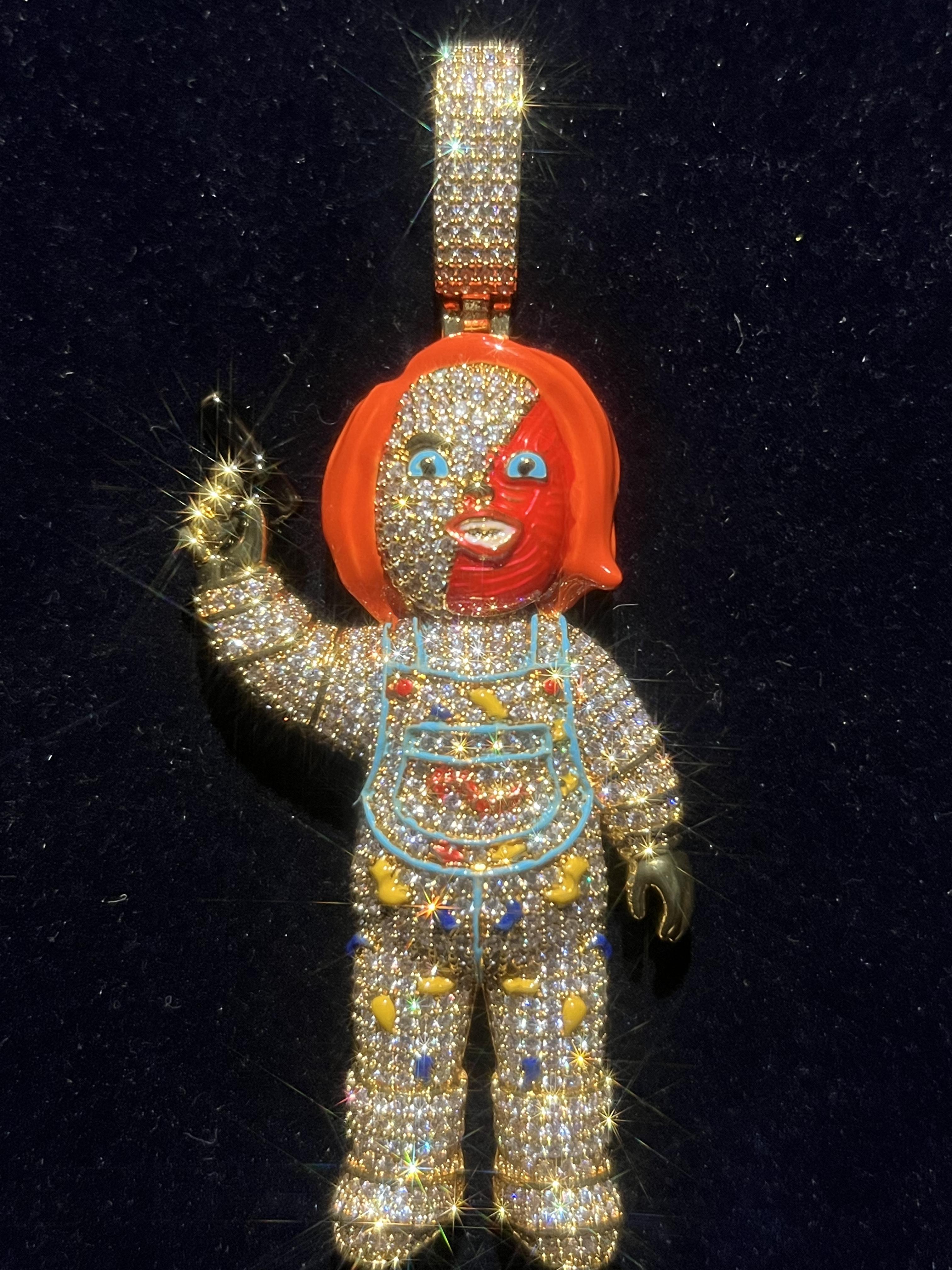 Custom Hip-Hop 3D Clown Doll Face VVS Ice Diamond Hip-Hop Men's Pendant Enamel Character Design Charm 14k Gold-Plated Luxury Fashion Jewelry Father's Day Mother's Day Gift