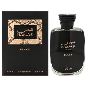 Hawas Black for Men Eau de Parfum Spray 100ml (3.4 fl oz), Long-Lasting Luxury Arabian Fragrance for Daily Wear & Special Occasions, Bold Captivating Scent, Travel-Friendly Gift for Him