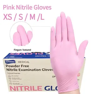 Pink Nitrile 100PCS Powder-Free Latex-Free Disposable Gloves for Home Kitchen Cleaning, Food Handling & General Use - Rubber Smooth Pink Design pink  stuff hotel cleaning
