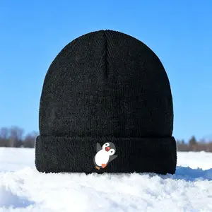 Cute Penguin Pattern Knit Beanie Fitted Hat Knitted Hat Warm Winter Headwear for Outdoor Activities Casual Streetwear Unisex Adults Teens Gift for Christmas Holiday Seasonal Celebrations Birthday and New Year Present Ideal for Cold Weathe