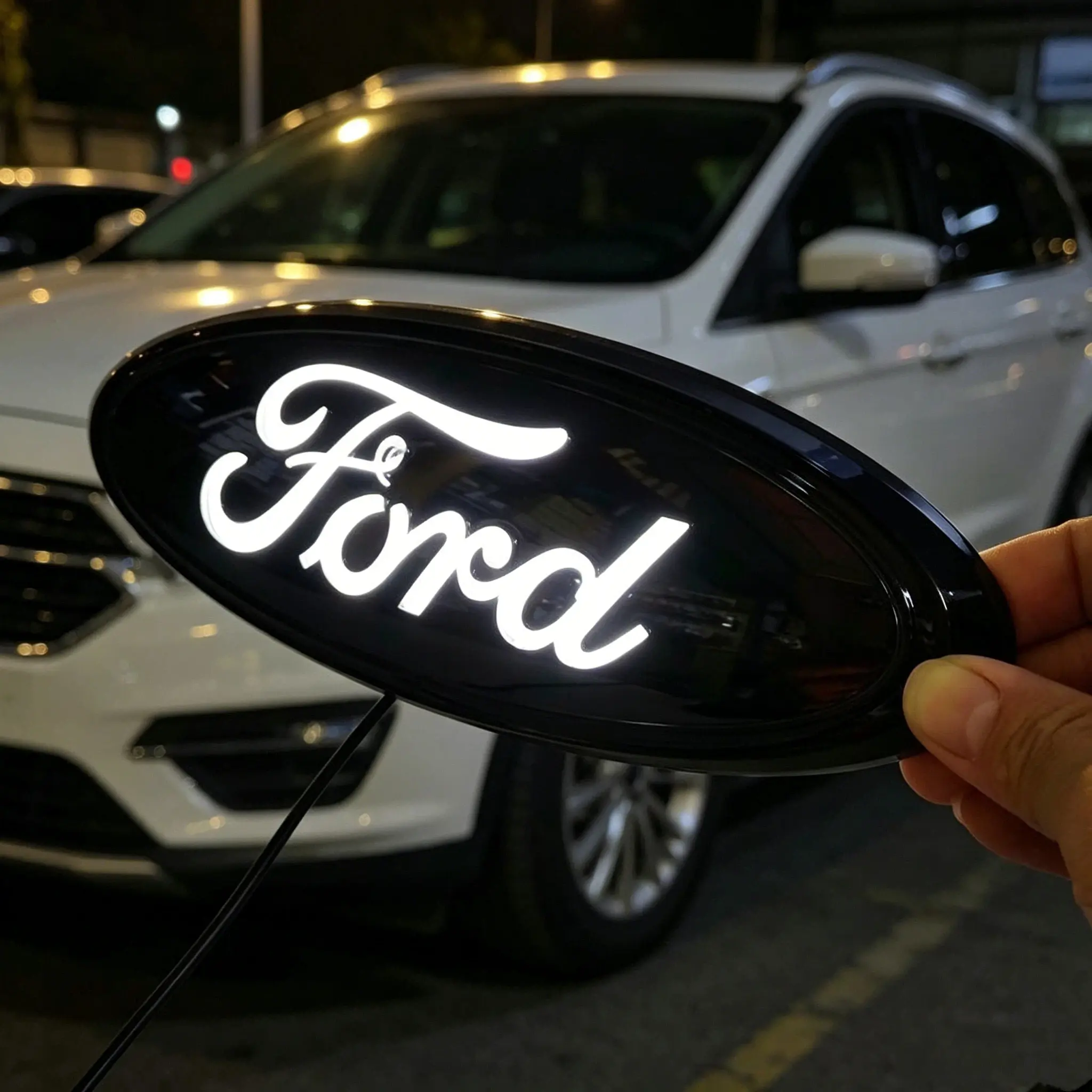 LED Illuminated Ford Front Grille Emblem Light, Plug-and-Play Weatherproof Glowing Logo Badge for F-150 Raptor Edge Explorer Everest, Simple Install Auto Mod Part