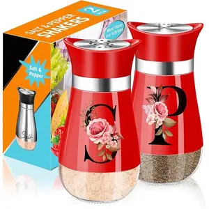 4 oz Refillable Design Glass Bottom Salt Pepper Shaker with Stainless Steel Lid for Kitchen Cooking Table