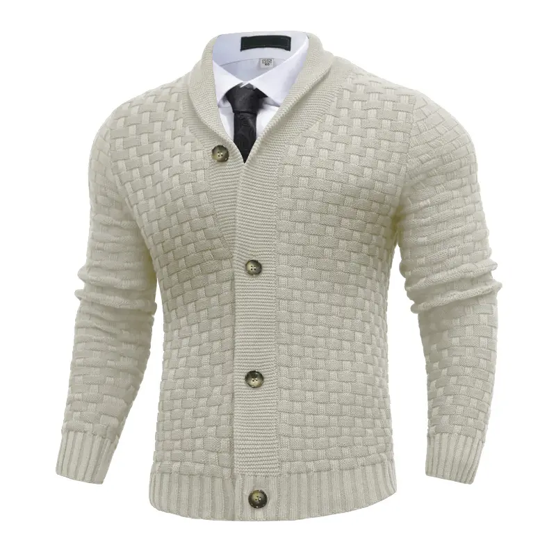 Zaitun Men's Large Chic Collared Plaid Sweater Cardigan - Polyester Long Sleeve Warm Casual Menswear, Fall Winter Tops, Layer with Jeans, High-End Basics Upgrade, Chinos-Ready