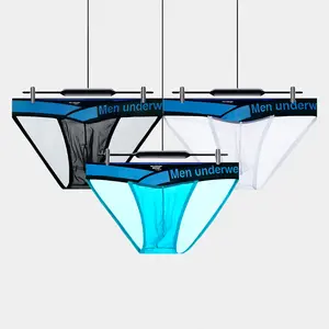 Men's Underwear Large V-Waist Sexy High-Cut Ice Silk Transparent Low-Waist Butt-Lifting U-Shaped Triangle Briefs for Comfort