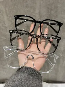 3 Pairs of Plastic Geometric Full-Frame Leopard Print Transparent Glasses, Modern Minimalist Style for Festivals, Daily Life, Street Photography, and Single Parties