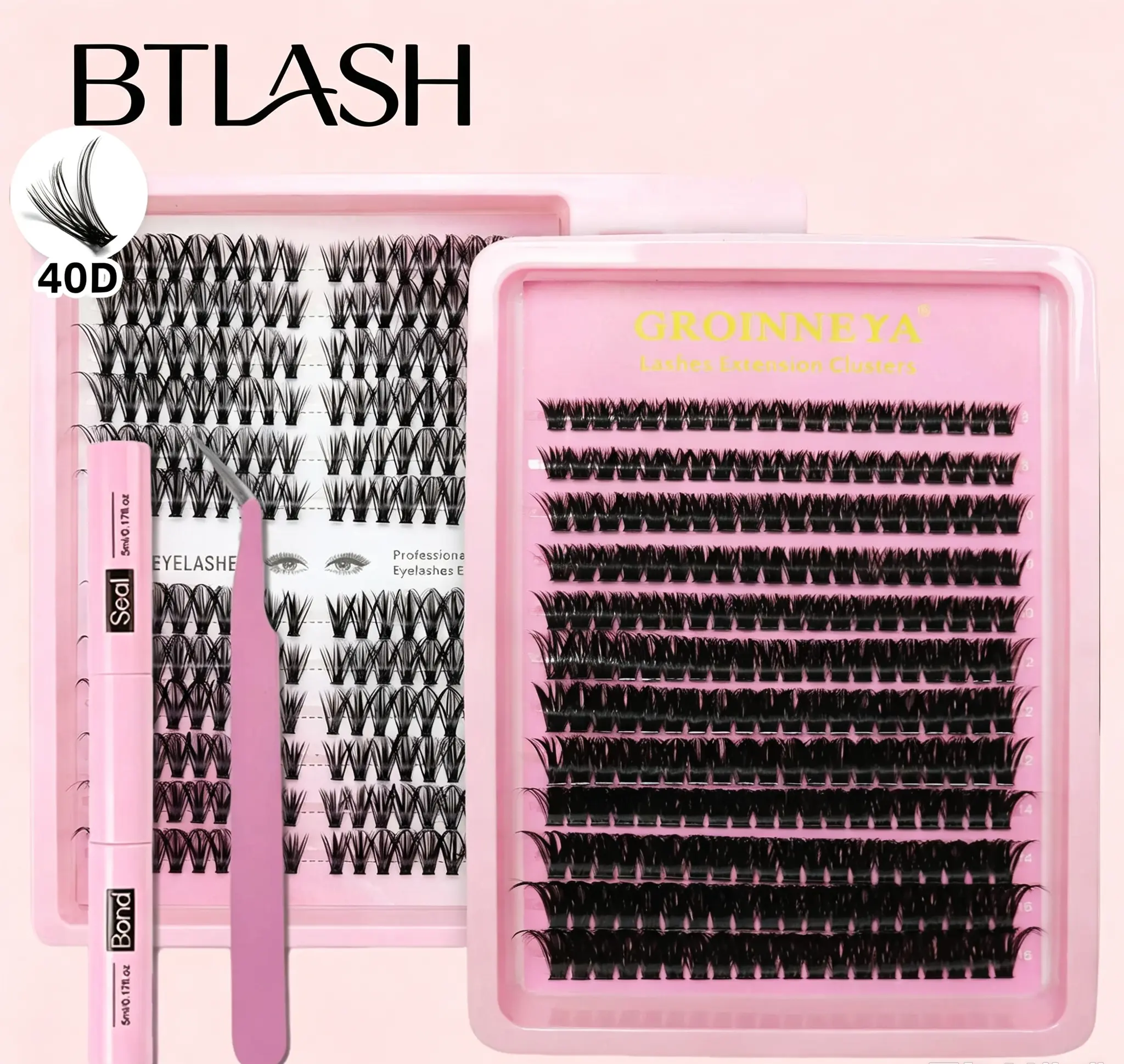 A  DIY Lash Extension Kit 40D & 80D Mixed Cluster Eyelashes 456PCS D Curl Individual Lashes With 2IN1 Lash Bond Seal Pen & Professional Curved Tweezers Fluffy Wispy Volume Self Lash Kit For Home Makeup
