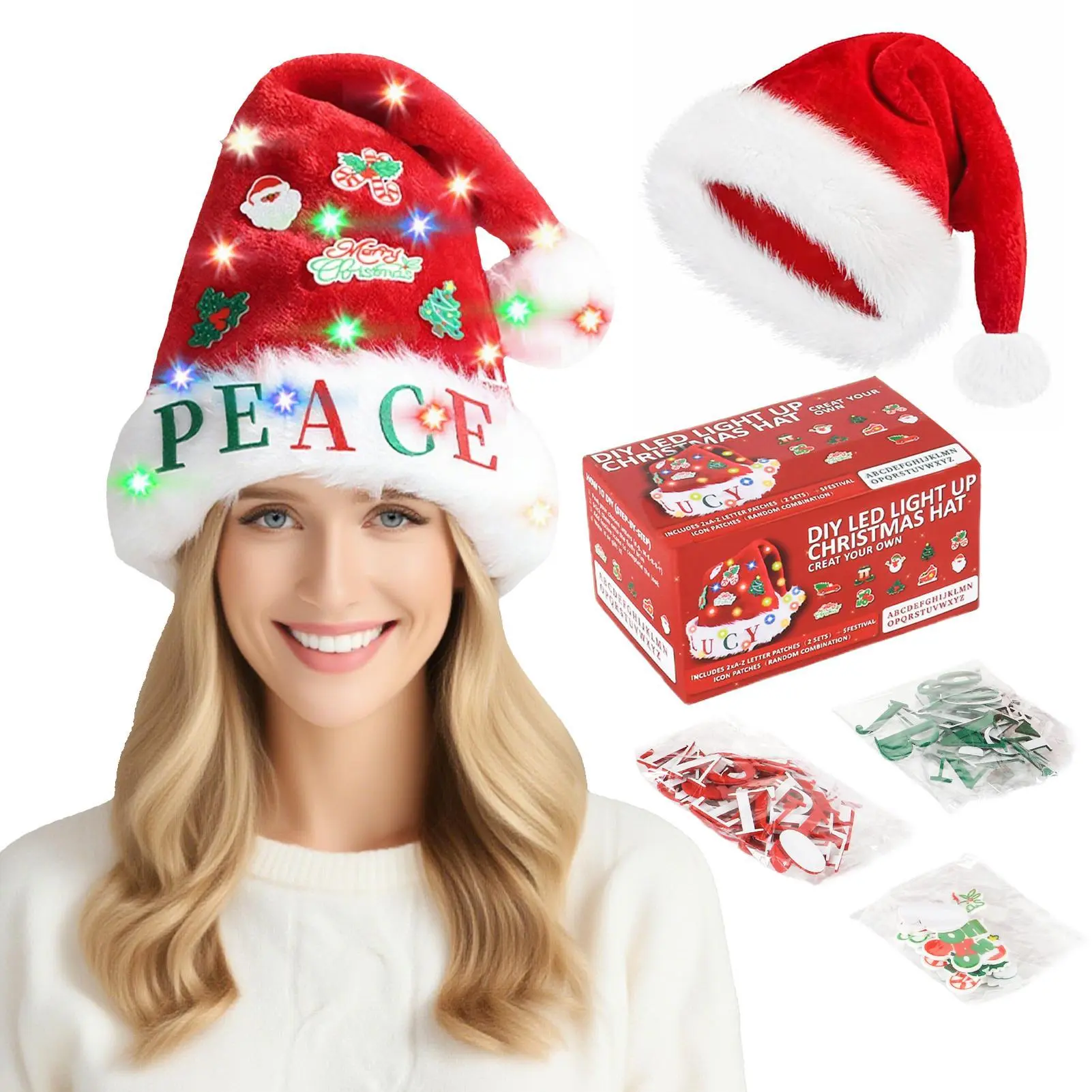 DIY LED Santa Hat - A Creative And Unique Design That Enhances The Festive Atmosphere. A Must-have For Holiday Outfits, A Fun Craft Activity, And A Great Prop For Christmas Party Photos.