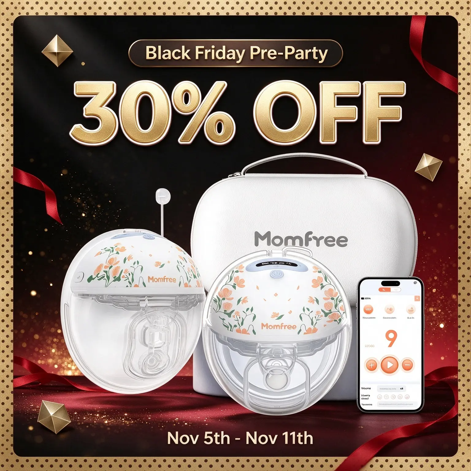 MOMFREE 2-Pack Hands-Free Electric Breast Pumps - Portable Rechargeable Pump, App-Compatible with App-Guided Flow, Soft Cushion Insert for Working Breastfeeding Moms, Supports Breastfeeding Journey