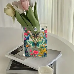 1pc Acrylic Flower Vase, Clear Acrylic Vase, Transparent Butterfly Floral Moon Book-Shaped Acrylic Vase for Home Decor, Spring and Summer Home Decor, Book-Style Vase For Bookshelf, Home Decor Accessory