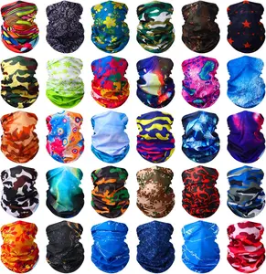 Unisex 30-Pcs Adjustable Wrap-Style Neck Gaiter Headwear - Elastic Snug Fit Neckerchiefs, Bandana Headwrap Headbands, Sweat Absorber Anti-Sweat Forehead Covering Hair Accessories for Sports