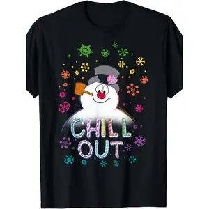 Women'S Black Frosty The Snowman Chill Out Portrait T-Shirt - Vintage Snowman Graphic With 'CHILL OUT' Text - Soft Breathable Summer Tee - Machine Washable Casual Top For Christmas Parties & Everyday Winte Golf Gift T-Shirt For Men And Women [100% Cotton]
