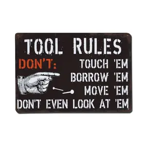 Retro Metal Sign, 8 X 12 Inches, Fun Tool Rules, Garage Decoration, Men'S Exclusive Space Room Wall Decoration Home Aluminum Sign.