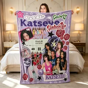 Katseye Beautiful Chaos Tour Flannel Blanket, Soft Cozy Throw Blanket, HD Print Fan Blanket for Sofa Bed Home, Aesthetic Gift
