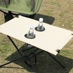Portable Folding Table with Dual Cup Holders, Durable Fabric Top, Easy Assembly, Ideal for Camping, BBQ, Picnic, Car Travel