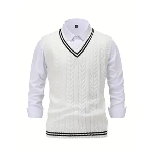 Men'S & Women'S Casual Polyester V-Neck Vest Sweater, Color Block Rib-Knit Pullover, Sleeveless Cardigan for Fall/Winter, 100% Polyester H-Fit