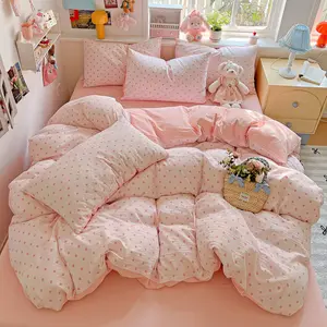 3Pcs Pink Polka Dots Duvet Cover Set with Bow, Soft Breathable Premium Fabric, 1 Duvet Cover + 2 Pillowcases, No Filler, Single Twin Size, Bedding for Dormitory, Comfy Bed Sets