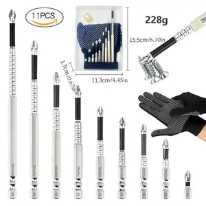 11-Piece Anti-Slip Cross Phillips Screwdriver Comprehensive Set, Strong Magnetic S2 Material, High Hardness Impact Resistant Drill Bits Accessories