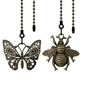 Bee & Butterfly Decorative Fan Chain Extender, 12in 3mm Beaded Fan Chain Ornament with Light Connector, 2 Pieces, Butterfly Pattern, Home Decor