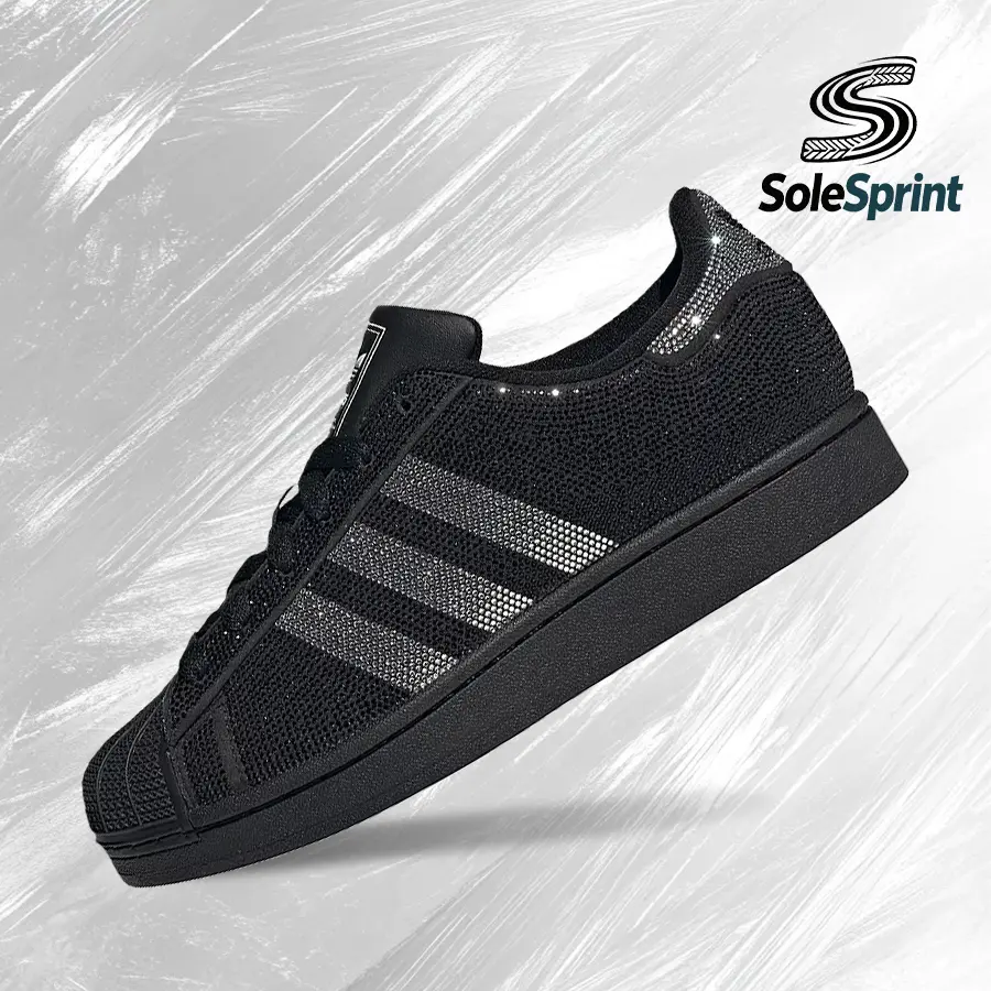 adidas Superstar IIRhinestone Black Silver (Women's)– Women's Lifestyle Sneakers – shoes for woman -Vintagen - Running Shoes, Lightweight Shock-Absorbing Comfort, Breathable Everyday Fit, Gym Training to Street Casual Wear - back to school - IH4200