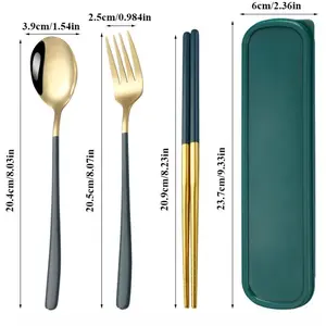 3-Piece Stainless Steel Portable Cutlery Set with Travel Case Durable Rustproof Fork Spoon & Chopsticks Perfect for Steak Dinner Outdoor Gatherings Camping Hiking Picnics & Everyday Use