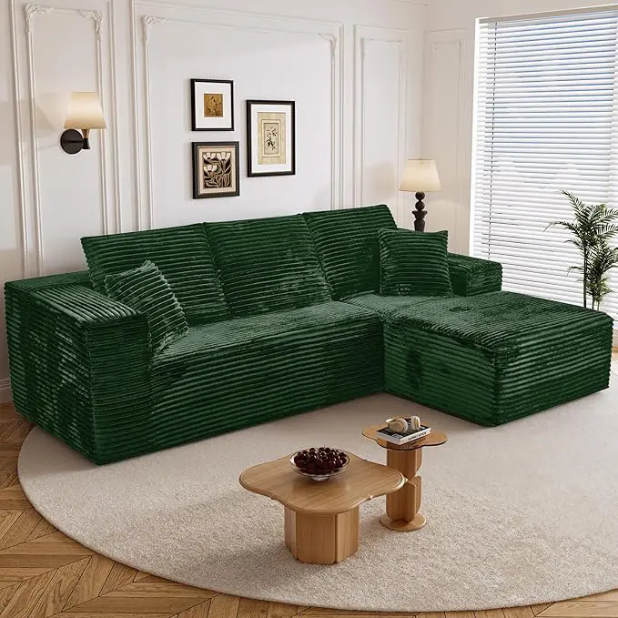 sofa Luxurious Corduroy Cloud Sofa Set with Reversible Chaise Lounger L-Shaped Modular Design for Living Rooms & Bedrooms Ultra-Soft Comfort Ready to Use No Assembly Required corduroy soft loft bed day bed flash sale home items  boneless sectional couch t