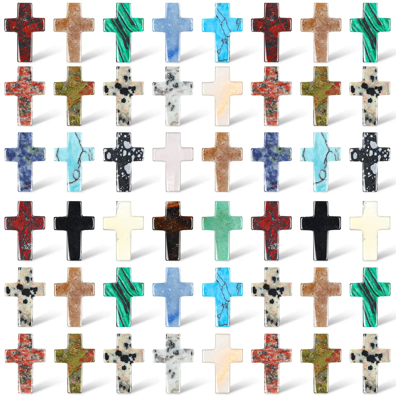 50 Pcs/75Pcs Cross Crystal Stone Natural Crystal Pocket Stone Cross Pendant Mini Cross Decorative Stone Bulks Cross Shaped Worry Stones for Men and Wo