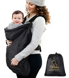 Orzbow Winter Baby Carrier Cover with Detachable Hood, Waterproof & Windproof, Universal for Baby Carriers and Baby Waist Stool, Baby Bunting Bag for Car Seats and Strollers with Storage Bag, Black