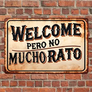 Vintage Spanish Welcome Sign In Rustic Iron With Distressed Rust Effect For Indoor And Outdoor Decor