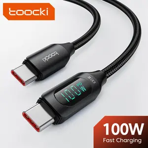 Toocki 1pc/2pcs 3.3ft/6.6ft type-c to type-c PD100W fast charging digital display data cable High-speed transmission E-mark chip supports most type-c interface mobile phones, laptops, power banks, etc
