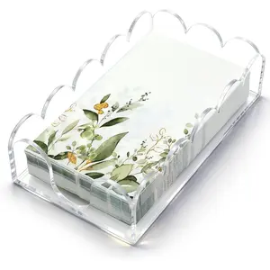 Thick Acrylic Napkin Holder for Table, Guest Disposable Hand Towel Holder Scalloped Tray for Paper Napkins, Clear Paper Towel Holders for Bathroom, Kitchen