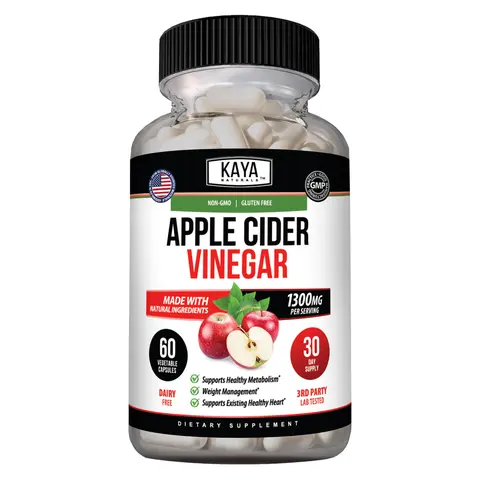 Kaya Naturals Healthy ACV Vitamins Capsules - Natural Ingredients, Gluten Free, GMO Free, Metabolism Support, Cholesterol Management, Blood Sugar Regulation, Antibacterial/Antifungal Properties, Immune System Support, Fitness Dietary Supplement