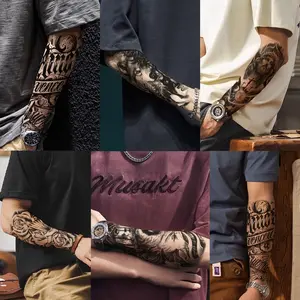 36 Sheets Large Black Temporary Tattoo Stickers with Tribal Wolf Tiger Lion Skull Designs for Men Women 12 Big & 24 Tiny Fake Tattoos for Arms Chest Shoulders