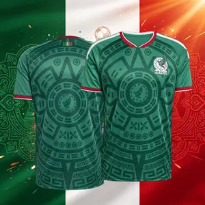 2025 Mexico Home Black and Gold Short Sleeve Soccer Jersey Fans Version