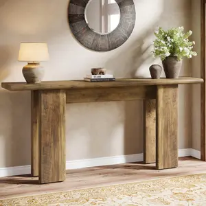 Tribesigns Extra Long Console Table for Entryway, Mid-Century Modern Sofa Table Behind Couch, Narrow and Brown