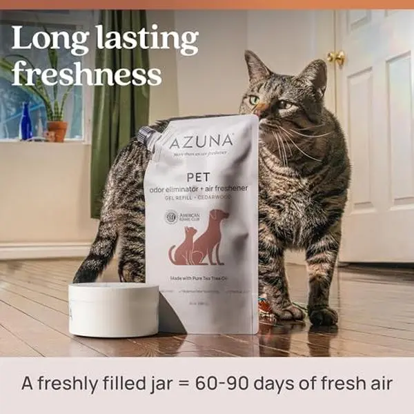 Azuna Pet Odor Eliminator for Strong Odor Gel | Plant Powered Australian Tea Tree Oil | Dog and Cat Room Deodorizer | Pet and Child Friendly | Cedarwood Scent | 8oz Pod Natural