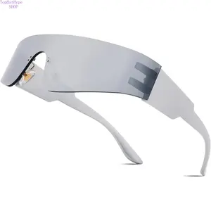 Futurist Punk Frameless Integrated Goggles Sunglasses for Men & Women, Y2K Cyber Style One-Piece Lens Shades, UV400 Protection Trendy Streetwear Eyewear, Lightweight Fashion Sunglasses for Party, Outdoor & Daily Wear