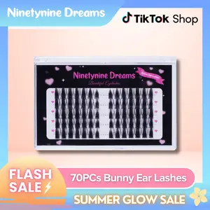 Ninetynine Dreams 70PCs Bunny Ear Lashes | 10–14mm C++ Curl Dramatic Spiky Anime Manhua Style False Eyelashes, Waterproof Long-Lasting Reusable DIY Clusters — Ultra-Thin Band, Bold & Eye-Catching Look