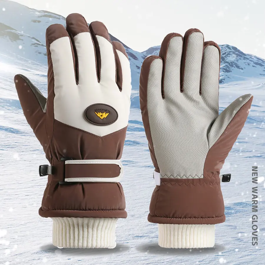 Color Block Thermal Ski Gloves, Windproof Waterproof Insulated Snow Gloves for Winter Sports