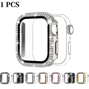 1pc Shiny Rhinestone 2-in-1 Watch Case with Tempered Glass Screen Protector, Anti-fall Durable Protective Protection Ultra-Thin Cover for Apple Watch 38/40/41/42/44/45/46/49mm Series Ultra/SE/10-1, Smartwatch Accessories for Men & Women #GLOBAL PICKS