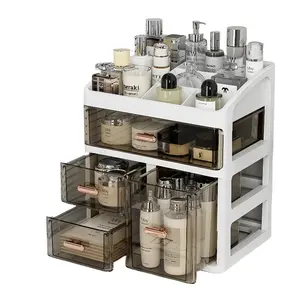 Transparent Makeup Organizer Box with Drawers, Makeup Tool Organizer, Cosmetic Display Stand, Desktop Storage for Lipstick Brushes Skincare, Portable Design