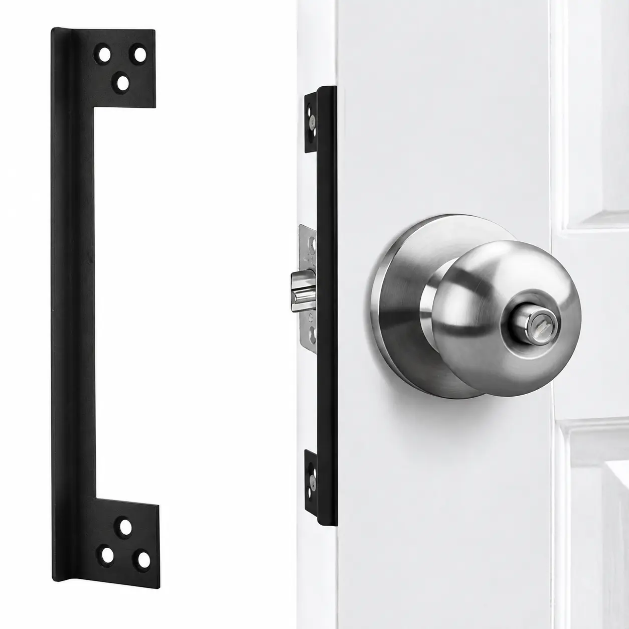 Door Latch Guard Plate 7-11", Outswing Door Security Protector Shield, Cover to Block Access to the Door Lock/Deadbolt Latch, Stainless Steel, Matte Black