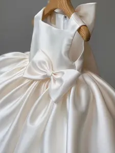 Toddler Girl's Bow Decor Sweater Dress, Elegant Sleeveless A Line Dress for Party Wedding Guest, Kids Clothes for All Seasons, Solid Colored Dress