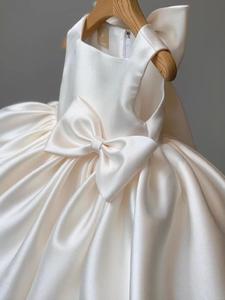 toddler girl's bow decor sweater dress, elegant sleeveless a line dress for party wedding guest, kids clothes for all seasons