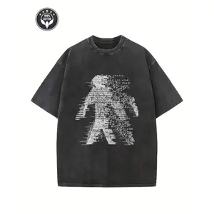 Single Vintage Inspired Human Code Print Washed Cotton T-shirt Unique Retro Streetwear Design Black and White Abstract Graphic Machine Washable Ideal Summer Gift for Men